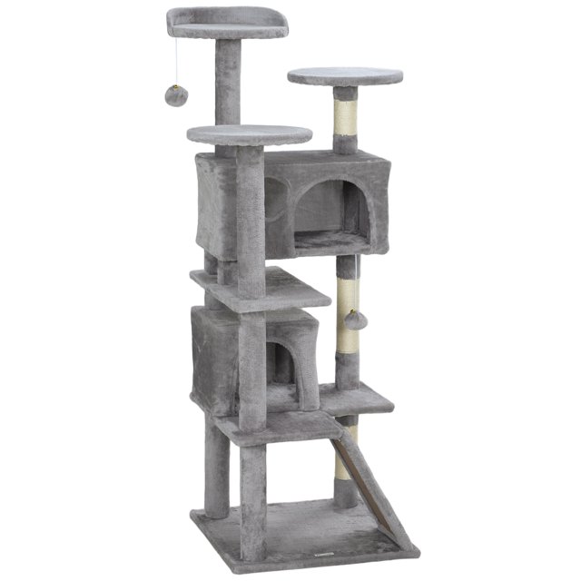 CoSoTower 54" Cat Tree, Multi-Level Cat Tower with Scratching Posts, Cat Condos, Bed, Platforms, Ramp, Toy Ball, Light Grey