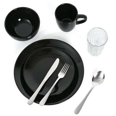 Mainstays Ensemble combiné de vaisselle en céramique solide de 32 pièces, noir brillant