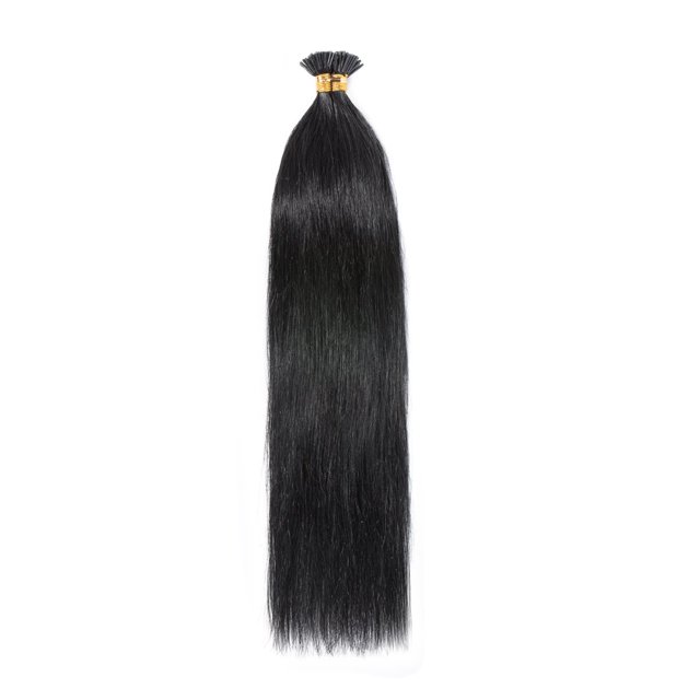 Colle à Cheveux I-TIP 16-20” Extensions de Cheveux Humains Real Remy Extensions de Cheveux Real Doux Bâton de Cheveux 100 Mèches/50g Noir 20”-50g