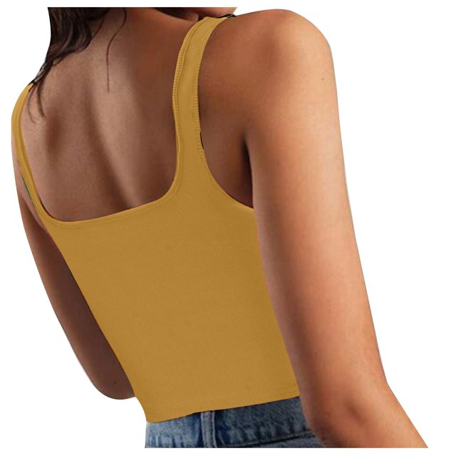 Timegard Womens Camis Tops Ribbed Square Neck Sleeveless Crop Top Solid Color Casual Going out Tank Top