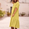 thumbnail image 4 of Robes Grande Taille Mode Femmes Automne Uni Décontracté Col Rabattu Manches Longues Vacances Robe à Boutons Manches Longues Robe d'Été pour Femmes en Liquidation, 4 of 9