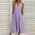 thumbnail image 4 of Robe Décontractée pour Femmes Robe Décontractée à Rayures pour Femmes Robe Boutonnée Col en V Sans Manches avec Poche Robe Élégante Longue Robe Robe de Vacances Vêtements pour Femmes Tendance TG Gris, 4 of 4
