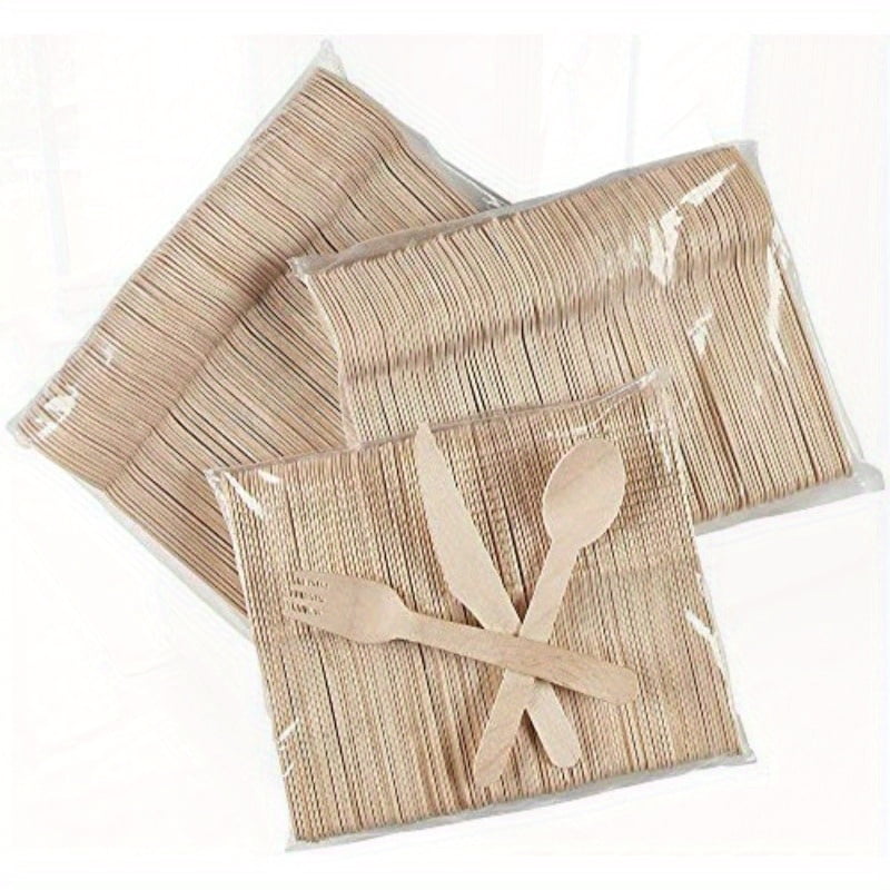 EIMELI Cutlery Set 350pcs Wooden Forks Knives Spoons Disposable