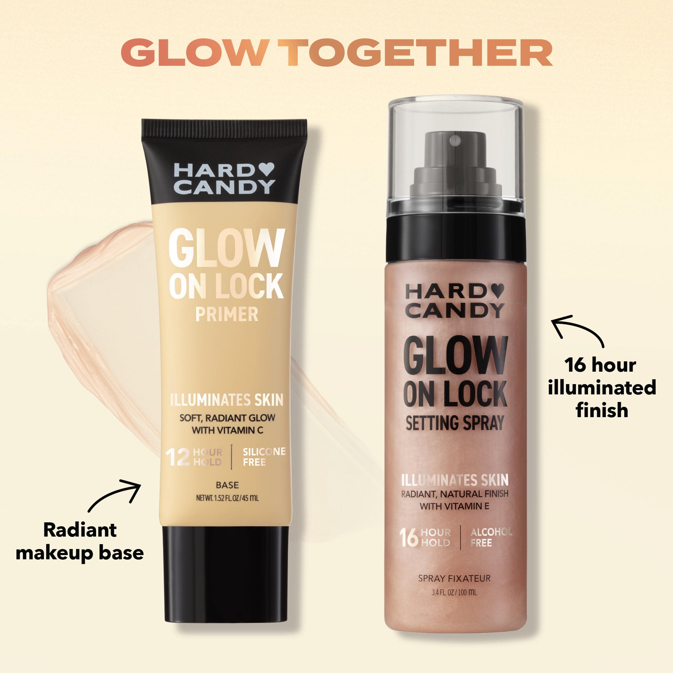 Hard Candy Glow On Lock Base de teint illuminatrice à base d'eau, tenue 12 heures, à la vitamine C