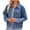 Blue, variant on AherBiu Cropped Denim Jacket for Women Stretch Button down Jeans Jackets Trendy Casual Outerwear Fall Clothing