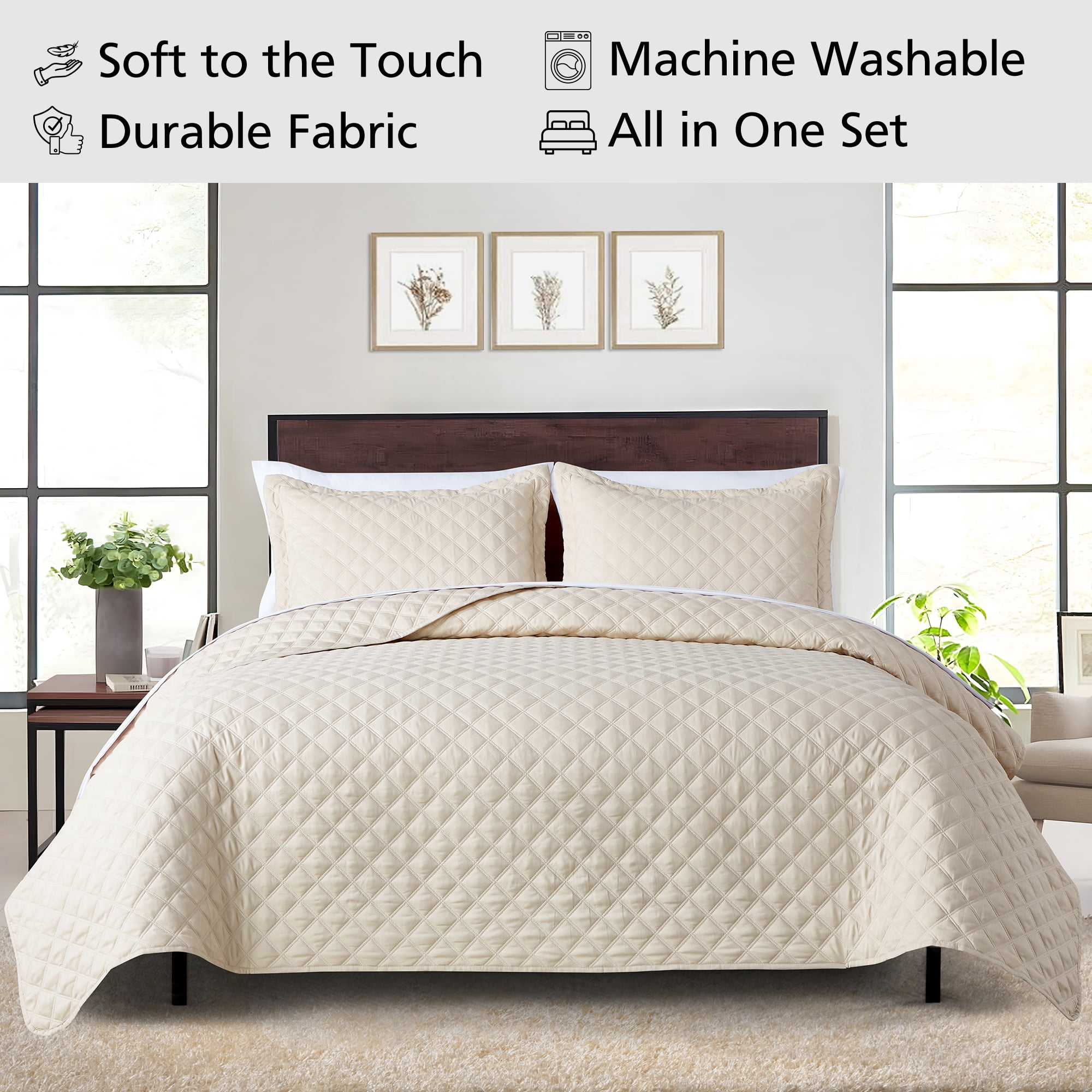 Mainstays Ensemble courtepointe et drap-housse légers tout-en-un - 7pièces, Tres Grand Lit, Beige