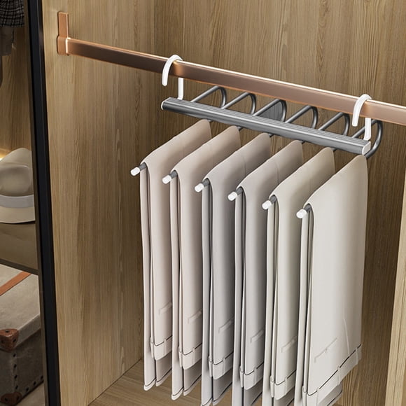 BRELIL Folding Clothes Hanger, Stainless Steel Trouser Rack, Multi Layer Storage Telescopic Hanger, Horizontal Vertical Two Hanging Drying Rack for Closet Bedroom Laundry Balcony