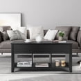 thumbnail image 2 of Gymax Table Basse à Plateau Relevable avec Compartiment de Rangement et Tablette Mobilier de Salon Noir, 2 of 10