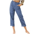 thumbnail image 2 of LSLJS Womens High Waisted Pants Women Casual Solid Color Pockets Buttons Elastic Waist Comfortable Straight Pants, 2 of 5