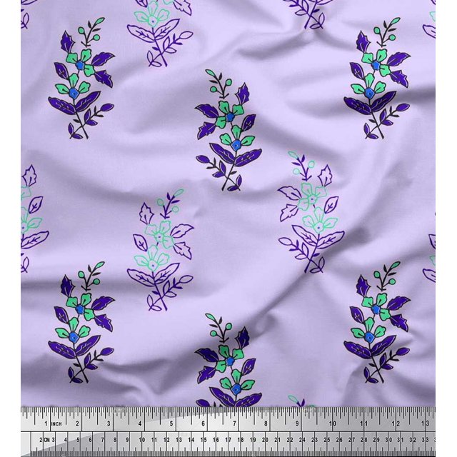 Soimoi Moss Georgette Fabric Leaves & Floral Block Fabric Prints by Yard 42 Inch Wide