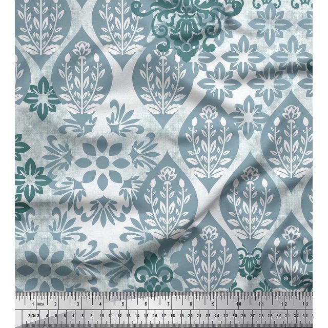 Soimoi Japan Crepe Satin Fabric Damask Patchwork Print Fabric by the Yard 42 Inch Wide