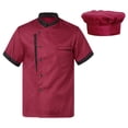 thumbnail image 1 of TiaoBug Unisex Short Sleeve /Long Sleeve Chef Coat Jacket with Hat Lightweight Button Restaurant Kitchen Chef Top Uniform Burgundy L, 1 of 7