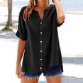 thumbnail image 3 of Shirts for Women Trendy Summer Clearance Summer Linen Work Tops for Women Trendy Plus Size V Neck Button down Boho Clothes Spring Tops for Women 2025 New Black XXL, 3 of 4