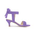 thumbnail image 3 of BLISSFUL STEP Women Open Toe Ankle Bow Tie Mid Heels Sandals Purple 8, 3 of 7