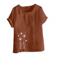 thumbnail image 4 of Liquidation Horkkom Hauts Grande Taille pour Femmes Été Décontracté Chemises en Lin à Manches Courtes Col Rond Imprimé Floral Blouses Amples, 4 of 4