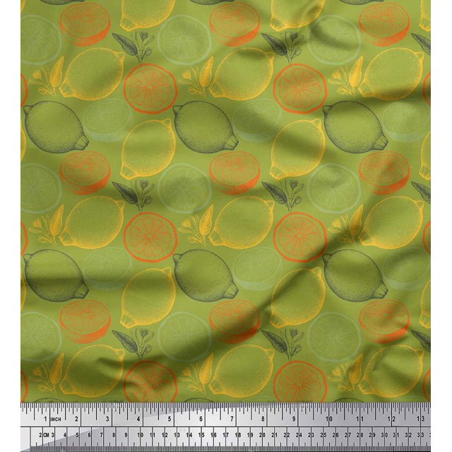 Soimoi Green Cotton Duck Fabric Lemon Slice Vegetable Decor Fabric Printed Yard 56 Inch Wide