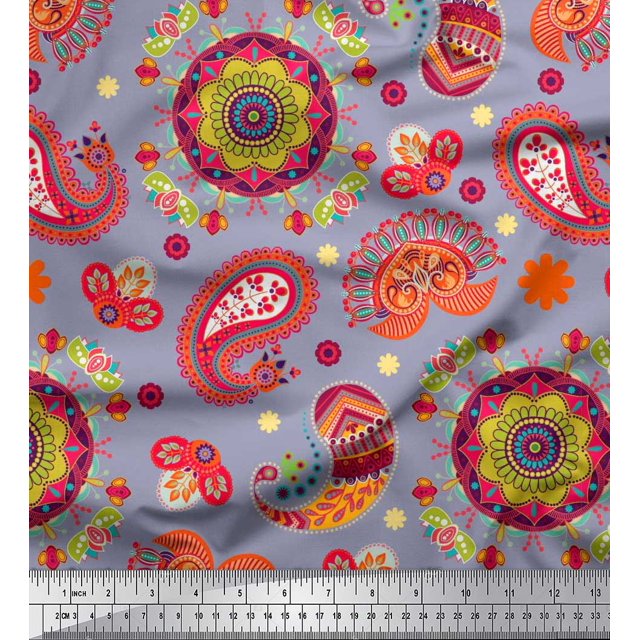 Soimoi Poly Georgette Fabric Mandala & Paisley Ethnic Print Fabric by Yard 52 Inch Wide