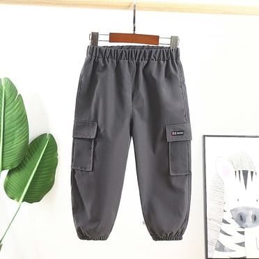 XZNGL Boys Casual Trousers Cargo Pants Fashion Solid Color Length Pants Elastic Cuffs Pants