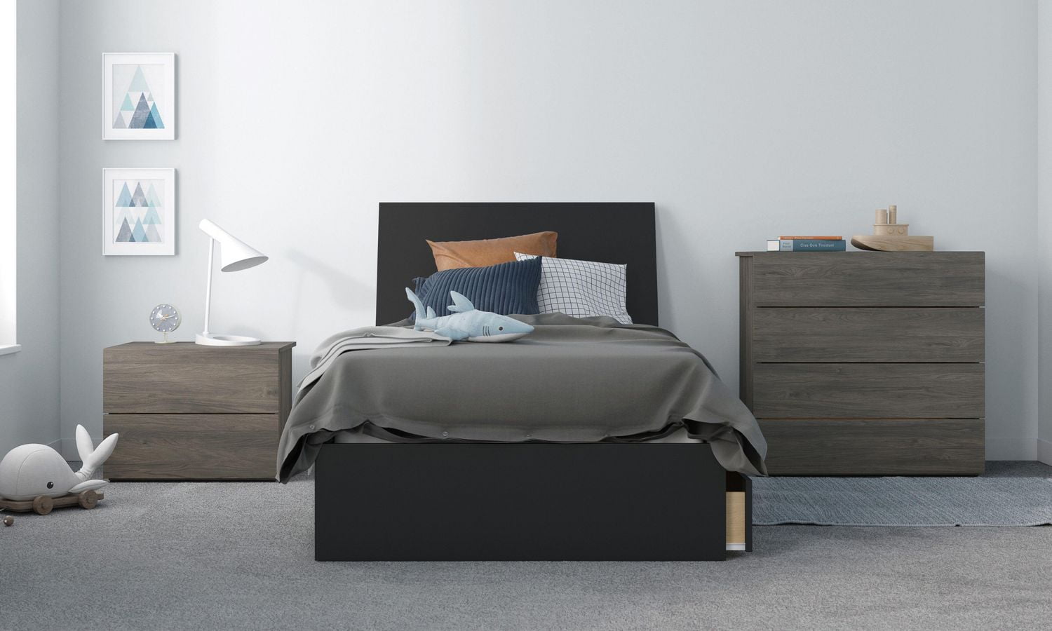 Atrium 4 Piece Bedroom Set, Bark Grey and Black