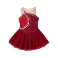 thumbnail image 3 of Sinleey Robe de Patinage Artistique pour Filles, Scintillante avec Strass, Sans Manches, Justaucorps de Danse Ballet, Rouge, 8, 3 of 7