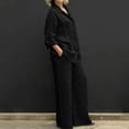 thumbnail image 2 of GDREDA Womens Cotton Linen Set 2 Piece Outfits Summer Button Down Shirt Wide Leg Pants Matching Sets Black,XXL, 2 of 5