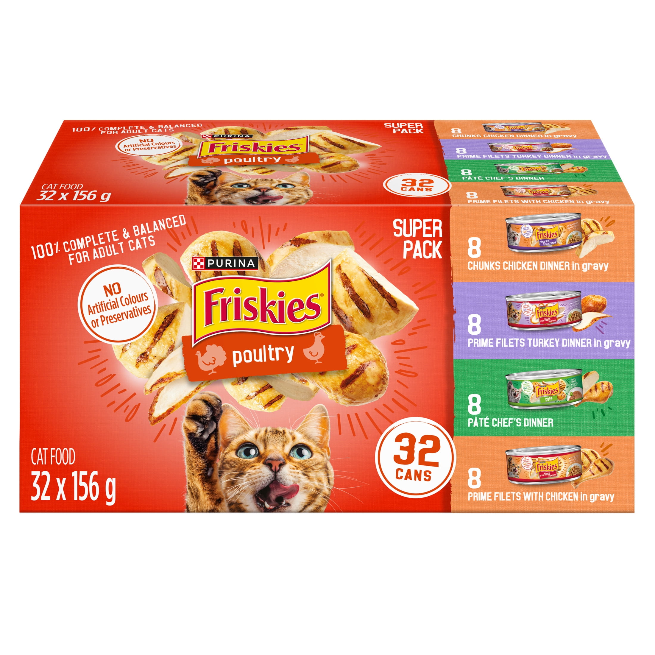 Friskies Poultry Super Pack, Wet Cat Food 32 X 156g