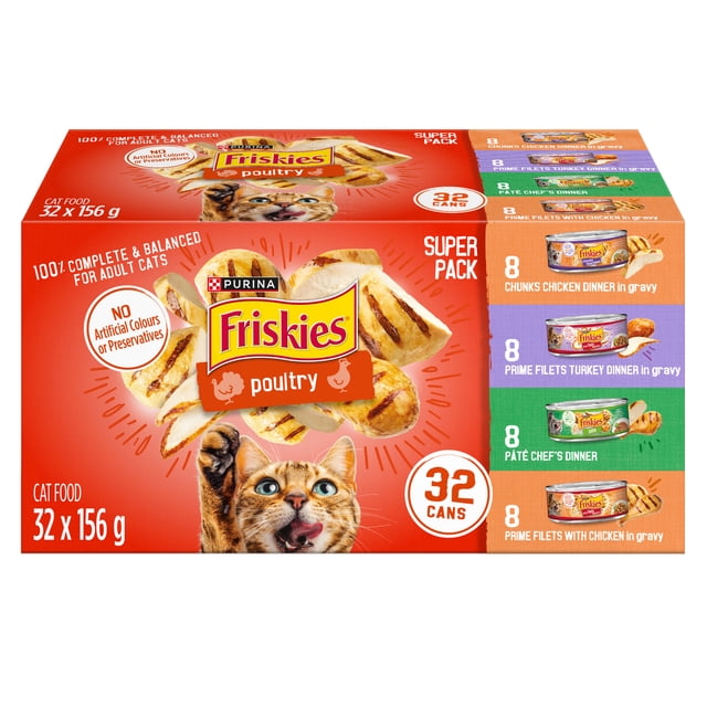 Friskies Poultry Super Pack, Wet Cat Food 32 X 156g