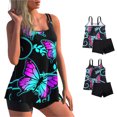 thumbnail image 3 of Wangsaura Women Swim Shirt + Shorts, Geometry/Rainbow/Butterfly Print Swimwear, 3 of 8