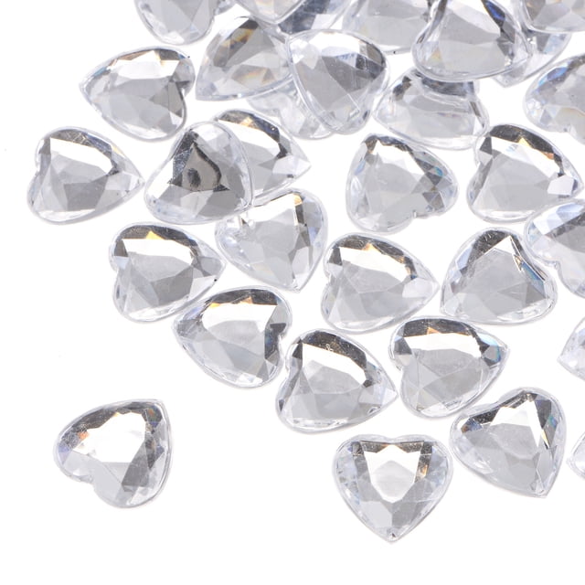Unique Bargains 40 Pcs Acrylic Flat Back Rhinestones 20mm/0.8 Inch Heart Artificial Gemstone for Crafts Jewelry Making White