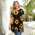 thumbnail image 4 of LARACE Tuniques pour Femmes Grande Taille, Hauts à Col Rond à Manches Courtes, Chemisier à Fleurs, Tuniques Tournesol 3X, 4 of 5