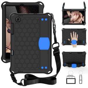 Silicone Case for Samsung Galaxy Tab S6 Lite (10.4") Tablet 2024/2022/2020, Durable TPU Case with Stand Function, Shock-absorbing Protective Crossbody Case with Shoulder Strap /Hand Strap, Blue Black