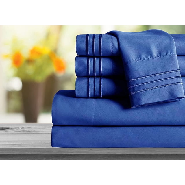 Mocassi 1800 Series Sheet Set 6 Pieces Deep Pocket King Royal Blue