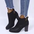 thumbnail image 2 of Bottes Mini Carrées Rétro en Cuir pour Femmes Talon pour Femmes Fermeture Éclair Couleur Unie Bottes de Pluie pour Femmes Bottillons Courts Bout Rond Bottes Born pour Femmes Chaussures à Talon Bas, 2 of 3