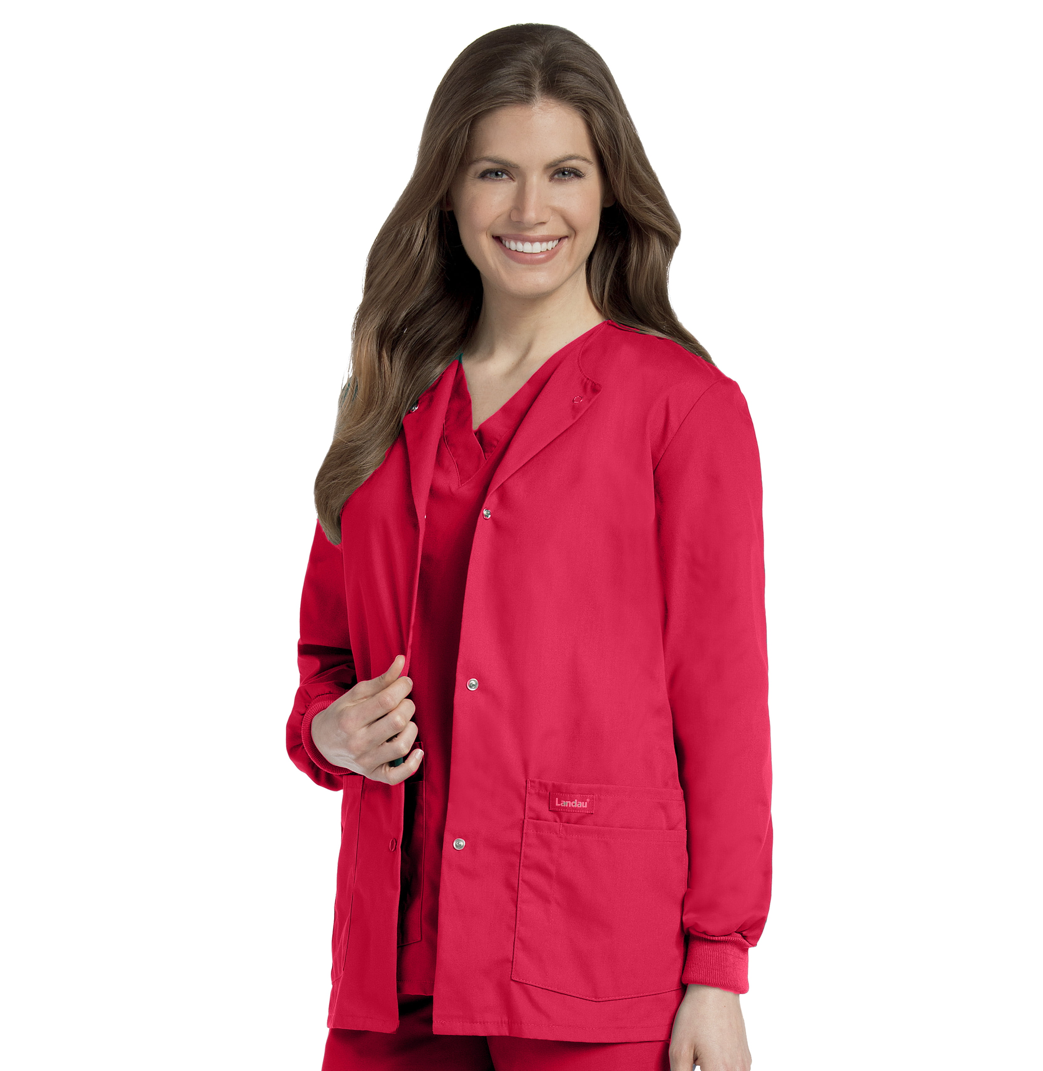 Landau Essentials Veste d'Uniforme Médicale pour Femmes, Coupe Classique et Décontractée, Col Rond, 4 Poches
