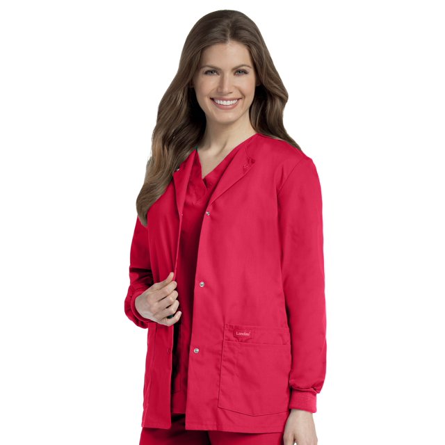 Landau Essentials Women's Classic Relaxed Fit 4 Pocket Crew Neck Scrub Jacket
