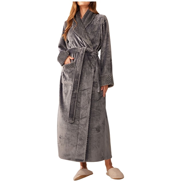 MeetoTime Women's Full Length Robe, Warm and Cozy Fleece Bathrobe, Unisex Man Woman Robe Loungewear