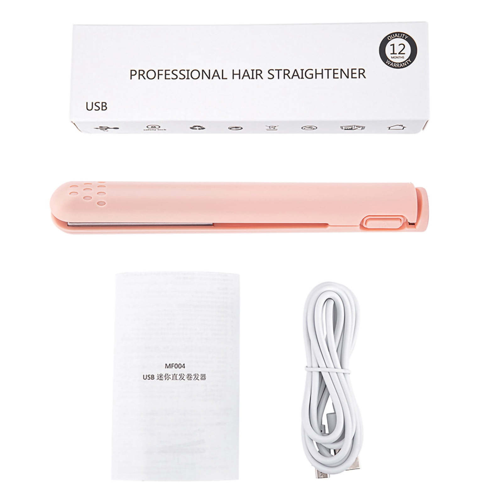 Mini 2 in 1 Hair Straightener USB Ceramics Heating Straightening Curling Flat Iron Rose
