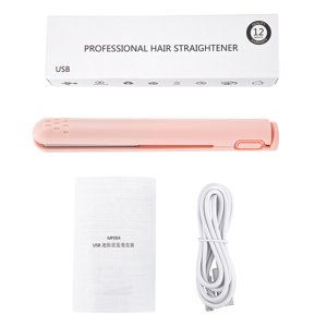 Mini 2 in 1 Hair Straightener USB Ceramics Heating Straightening Curling Flat Iron Rose