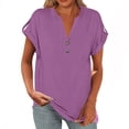 thumbnail image 1 of Yuyuzo Womens T Shirts Cap Sleeve Tops Button up V Neck Top Solid Color Basic Summer Tees Tops, 1 of 7