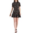 thumbnail image 2 of INSPIRE CHIC Women's Ruffle Dress Summer Chiffon Tie Neck Puff Short Sleeve Floral Smock Dress M Black-White, 2 of 7