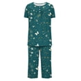 thumbnail image 5 of FAFWYP Ensembles de Pyjama 2 Pcs pour Femmes, Ensembles de Pyjama à Imprimé Floral, Tenue de Nuit Douce, Hauts à Manches Courtes à Col Ras du Cou et Pantalons Capri, Ensembles de Détente, P-3TG, 5 of 5