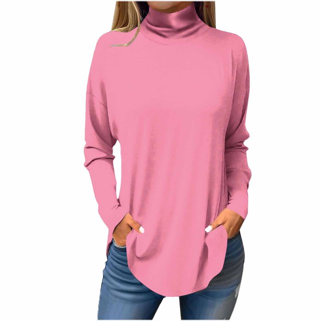 FAIWAD Women's Turtleneck Long Sleeve Tops Basic Layering Irregular U Hem Soft Underwear Tunic Tops