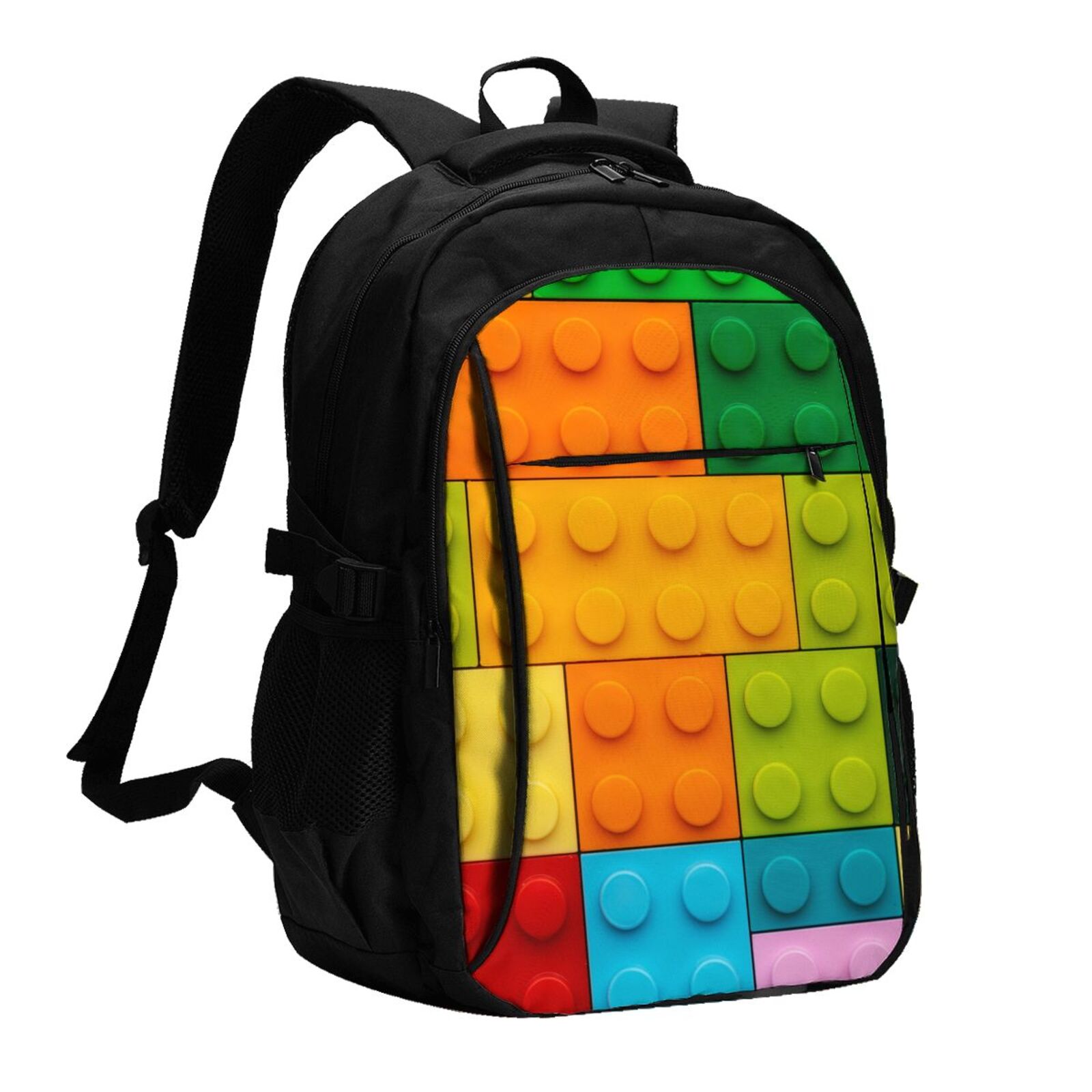 Vsdgher Colorful Building Blocks Print Travel Laptop Backpack, Laptops Backpack with USB Charging Port, Water Resistant Computer Bag Gift for Men & Women