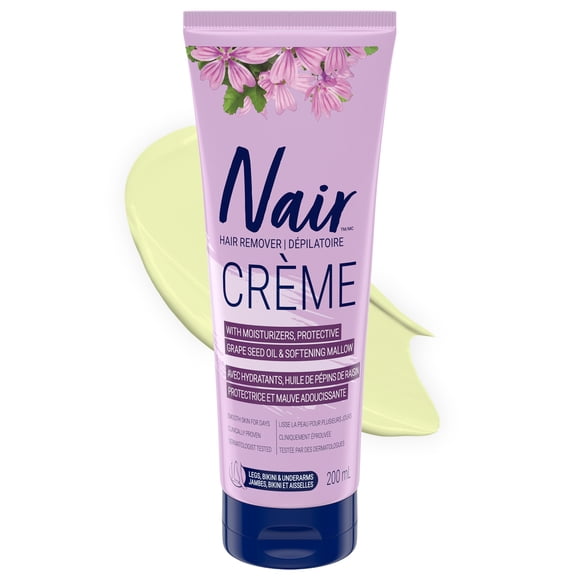 Nair Crème Pour Forte Pilosité Avec Huile De Pépins De Raisin Hydratante Et Mauve Adoucissante, 200ml