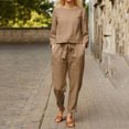 thumbnail image 2 of Kcodviy Women's Solid Color Linen Pant Suits for Women Loose Top and Drawstring Pant Suit for Mother of The Bride Linen Long Pants Set Party Outfit Outfits, 2 of 6