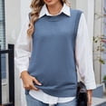 thumbnail image 2 of WRKEKC Sweaters for Women Autumn Winter Casual Sleeveless Solid Color Knit Vest with Round Neck Button Detail Open Front Slit Design for Layering Over Tops, 2 of 6