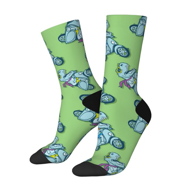 Balery Motorcycle Riding Dinosaur Pattern Crew Socks Unisex– Soft & Breathable Socks for Men & Women, One-Size Fits Most (US 5-11), Comfortable & Durable for Daily Wear