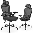 thumbnail image 1 of Chaise de Bureau Ergonomique à Dossier Haut avec Soutien Lombaire en Forme de C et Appuie-Tête 2D Ajustable, Chaise d'Ordinateur Exécutive Pivotante en Maille Confortable pour la Maison, le Bureau, l'Étude, le Jeu, 1 of 10