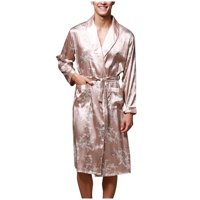 Silk Ice Silk Long Sleeved Mens Pajamas Long Robes Bathrobes Home Clothes