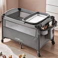 thumbnail image 1 of 4‑in‑1 Foldable Baby Playard, Pack and Play Beside Sleeper with Bassinet, Diaper Changing Table & Side‑Door Design, Portable Baby Playpen Crib for Newborn to Toddler, 1 of 11